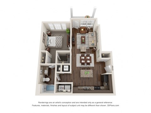 Floor plan for 1 bed, 1 bath, 760 sqft